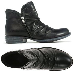 MIZ MOOZ Luna Ankle Boots Size 11 Black Leather Ruched Exposed Zip NEW $159